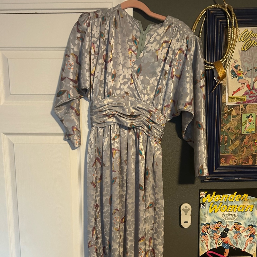 Vintage Miss Elliette Gray Floral Long Sleeve Dress